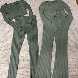 Green Ribbed Knit Two-Piece Set